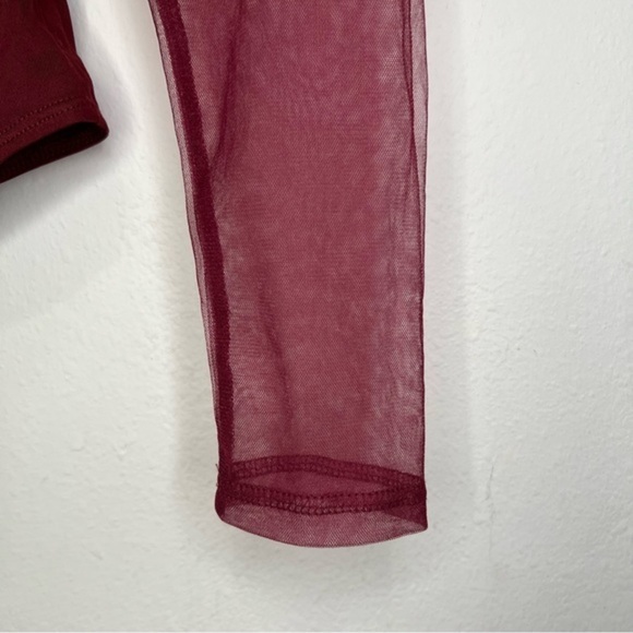 Lulus Burgundy Tulle Ruched Long Sleeve Bodice Bodysuit Size XS Party Night out - Picture 6 of 9
